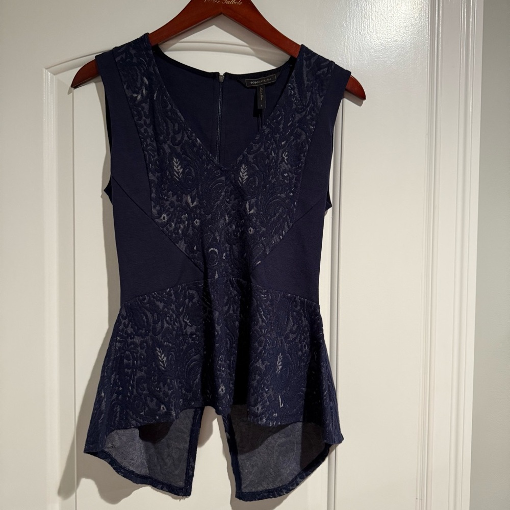 BNWT - BCBG Maxazria Navy Blue Embroidered Dress Shirt